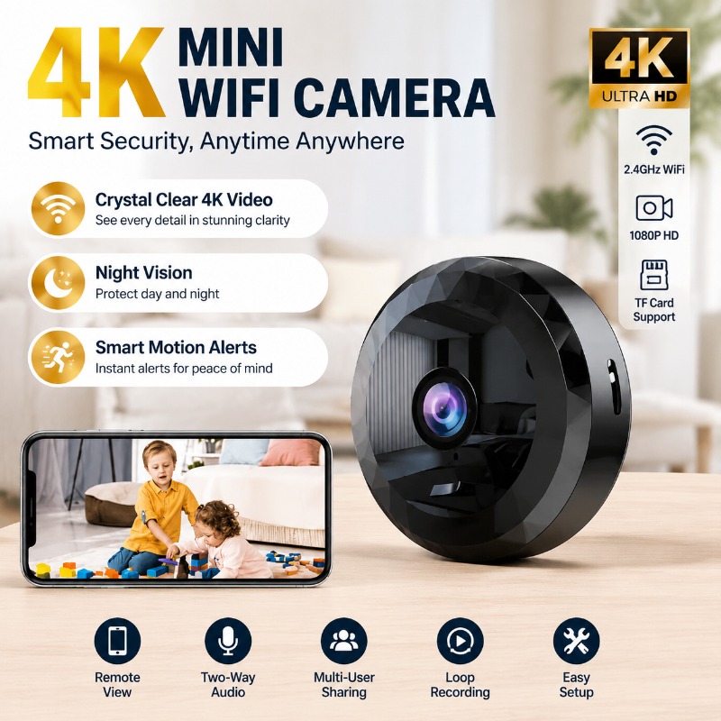 Home Security Ai - Kamera WiFi 4K Mini Bezprzewodowa Kamera