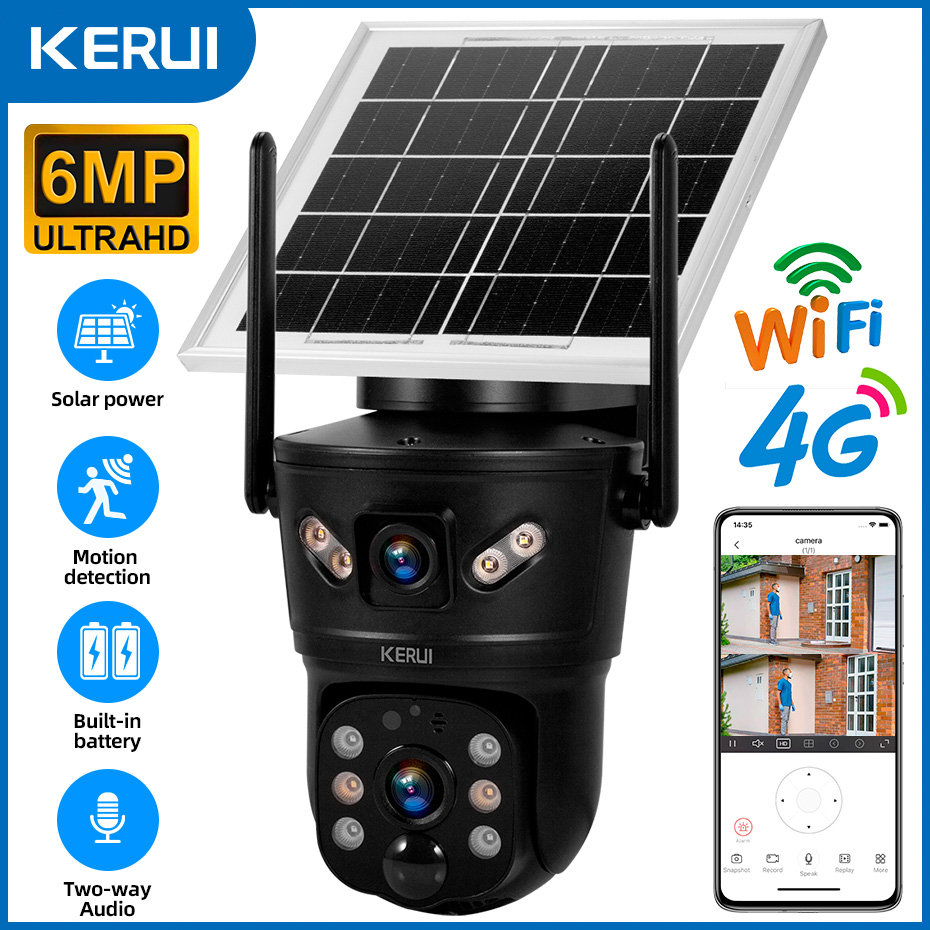 Home Security Video Cameras - KERUI Zewnętrzna kamera słoneczna 6MP 4G